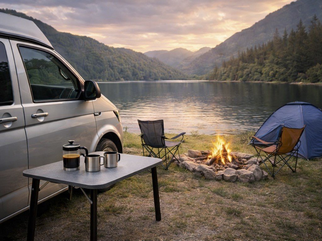 Lagerfeuer am VW Bus – Camping mit HideMyTable